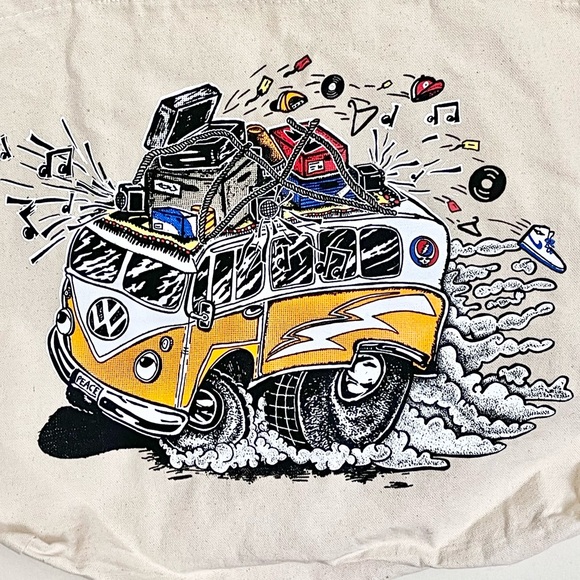 NEW Grateful Dead Farewell Tour Lot Artist Made Volkswagen Bus Canvas Tote Bag - Picture 5 of 9